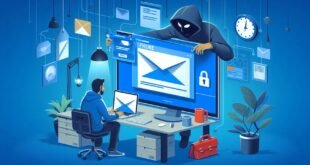 TeknoLova.com - Pengguna komputer sedang melihat email phishing dengan tanda-tanda mencurigakan di layar